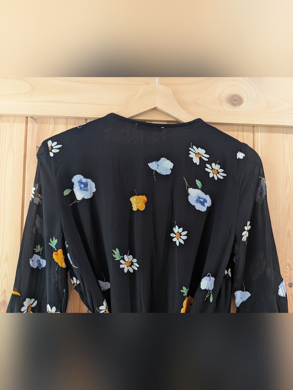 Ganni Black Floral Wrap Blouse with Bell Sleeves - Picture 5 of 7